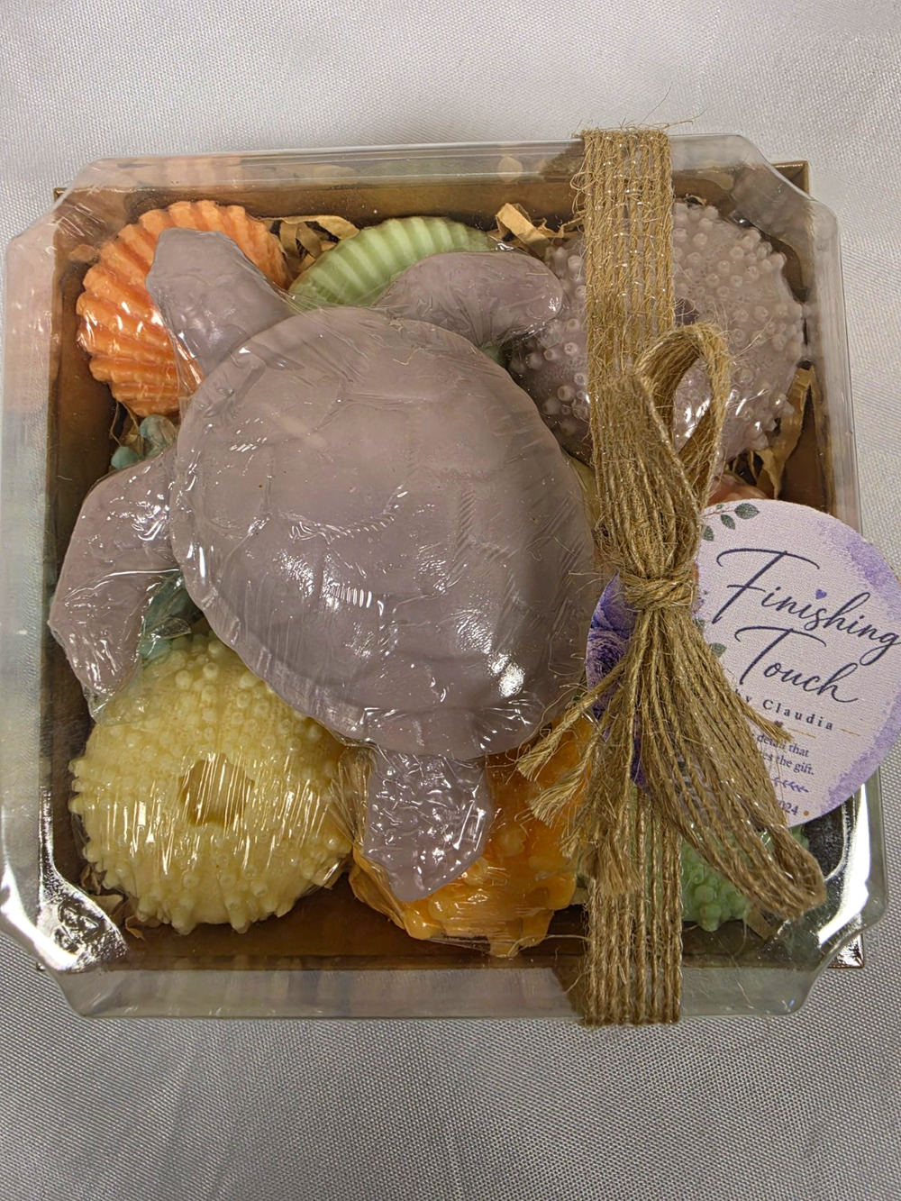 Purple Sea Turtle with Assorted Shells Handmade Goat Milk Soap Set Made USA